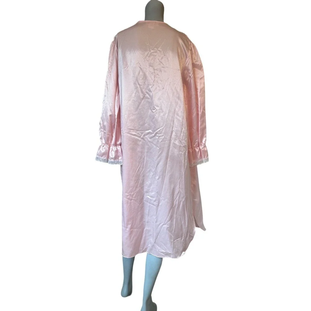 Vtg Jaclyn Smith L Pink Long Sleeve Nightgown Lace Accents Embroidered Modest - Picture 7 of 11